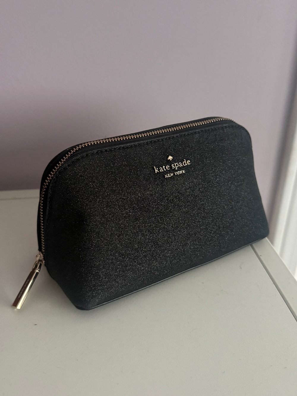 Kate Spade Small Cosmetic Bag Glitter (Black/Gold Hardware) ✨